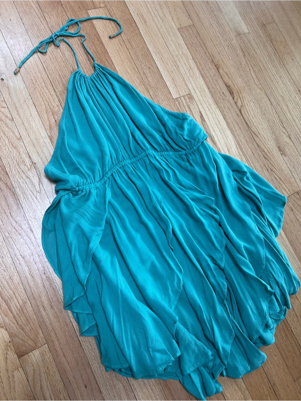 Free People Teal Boho Halter Dress Flowy Mini